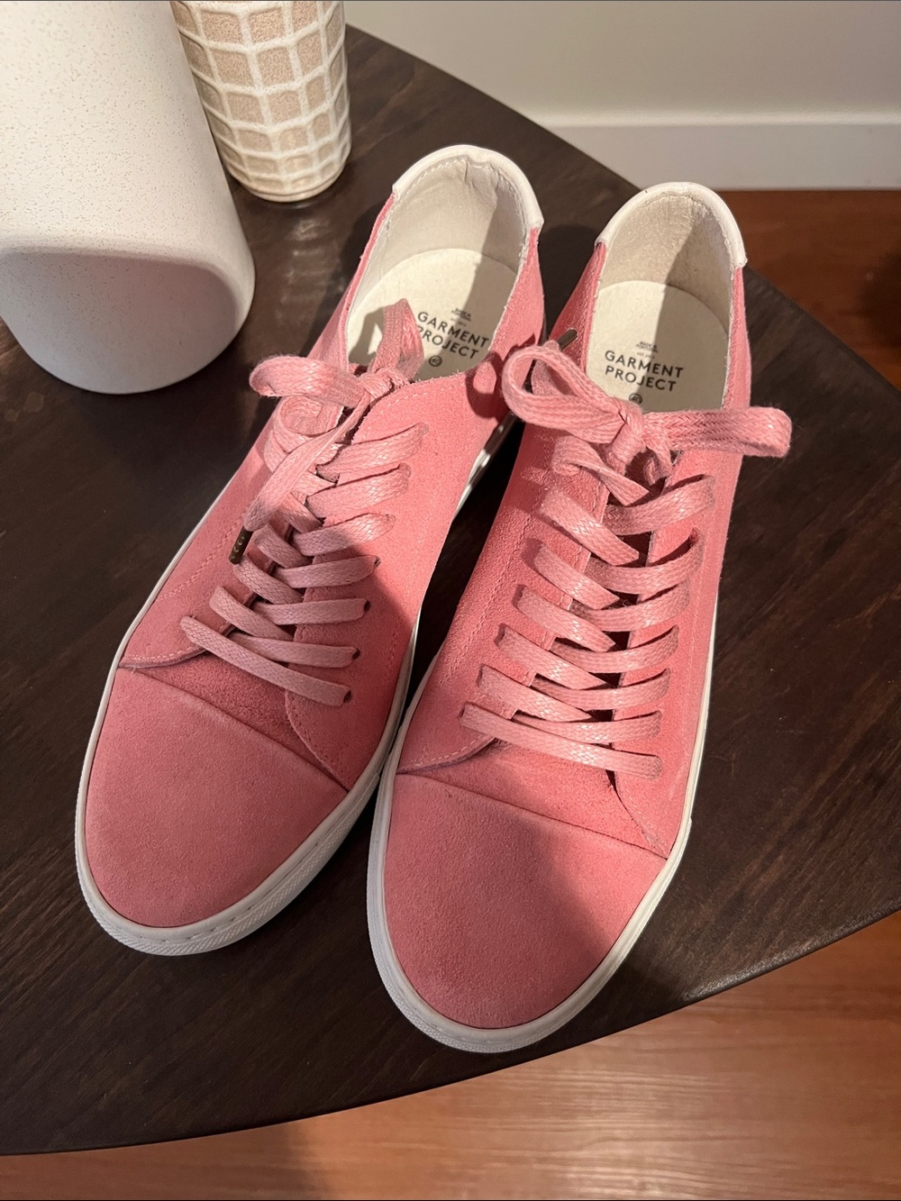 Pink Suede Lace-Up Sneakers
